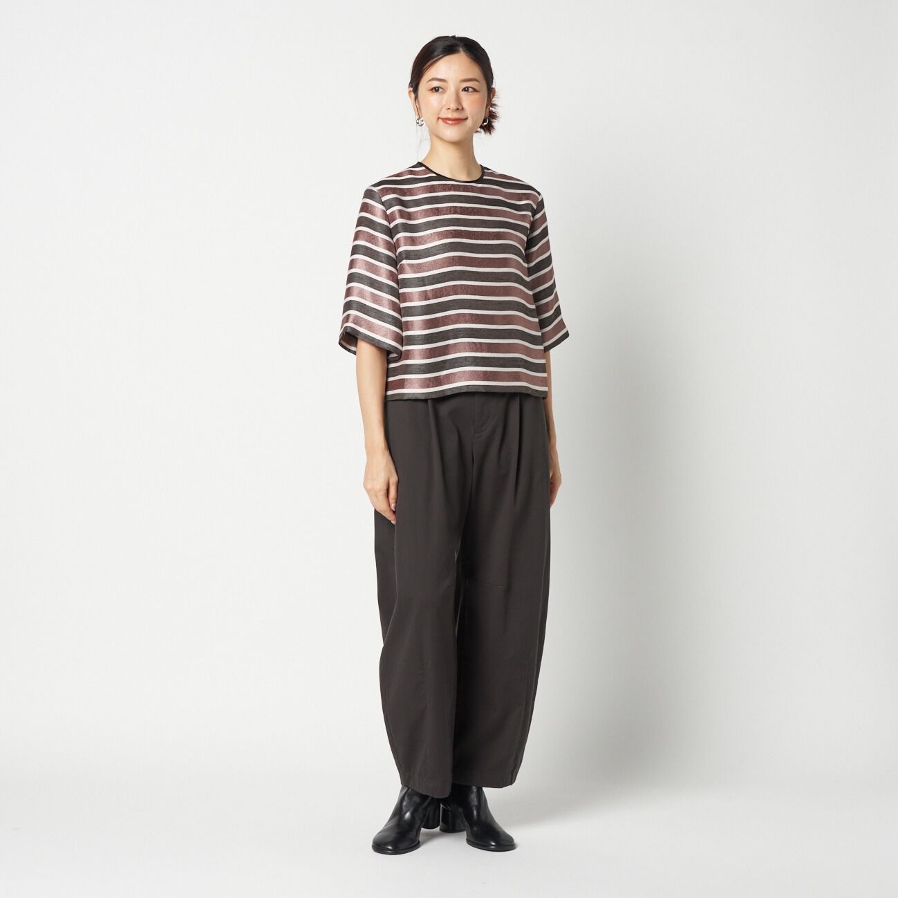 HELIOPOLE「HELIOPOLE GLITTER STRIPE TEE BLOUSE」|シャツ・ブラウス|