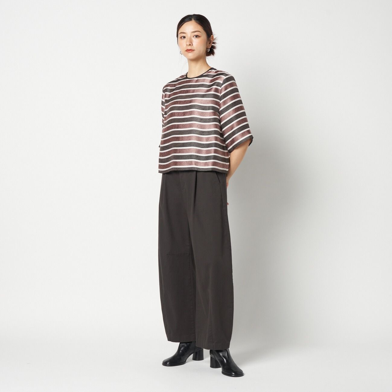 HELIOPOLE「HELIOPOLE GLITTER STRIPE TEE BLOUSE」|シャツ・ブラウス|