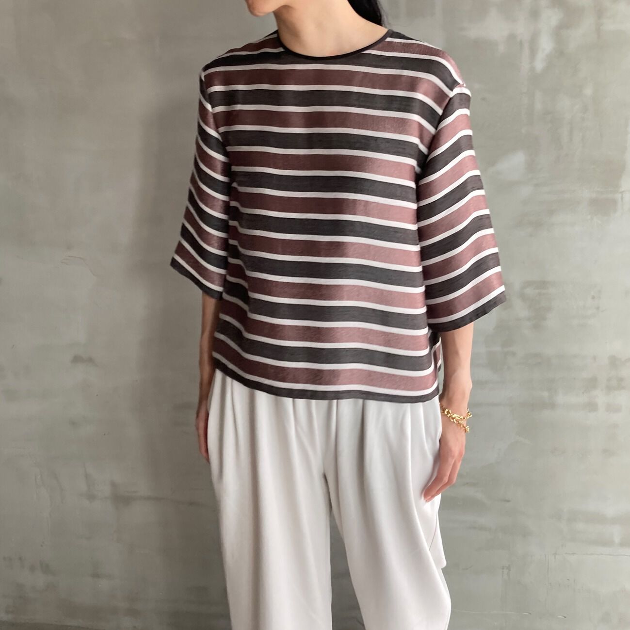 HELIOPOLE「HELIOPOLE GLITTER STRIPE TEE BLOUSE」|シャツ・ブラウス|