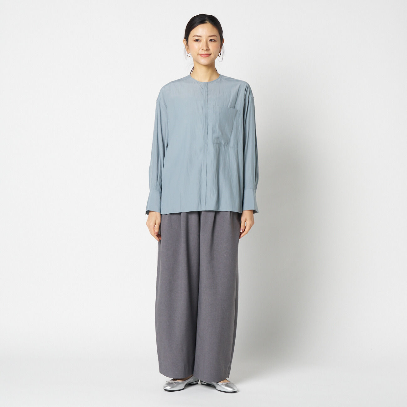 HELIOPOLE「HELIOPOLE CREPE COLLARLESS SHIRT」|シャツ・ブラウス|