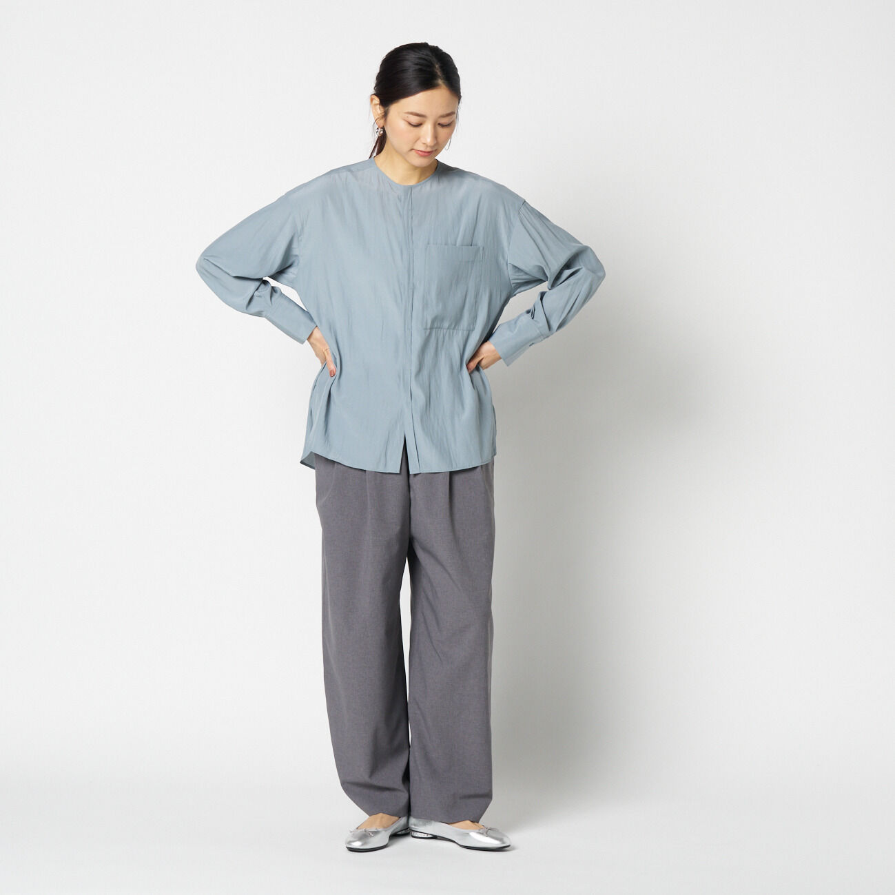 HELIOPOLE「HELIOPOLE CREPE COLLARLESS SHIRT」|シャツ・ブラウス|
