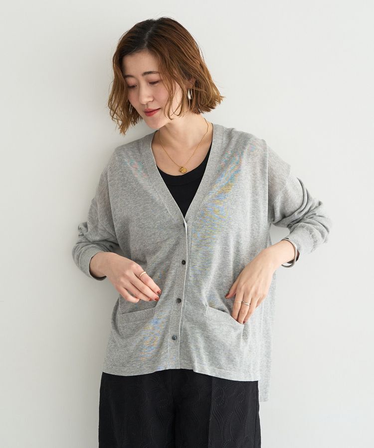 YECCA VECCA「ハイゲージミドル丈Vネックカーディガン」|カーディガン|Light Gray