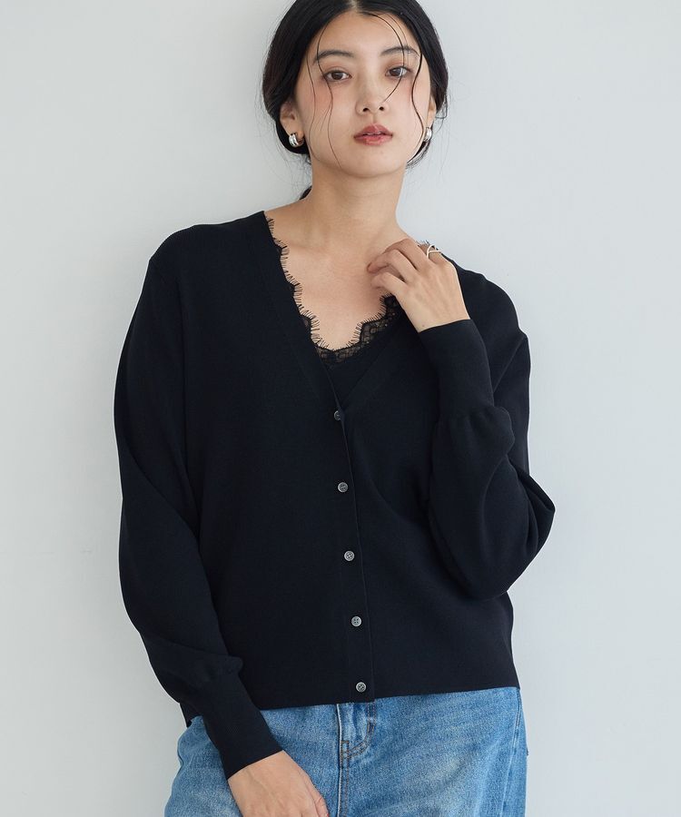 YECCA VECCA「【マシンウォッシャブル】レースニットアンサンブル」|ニット・セーター|Black