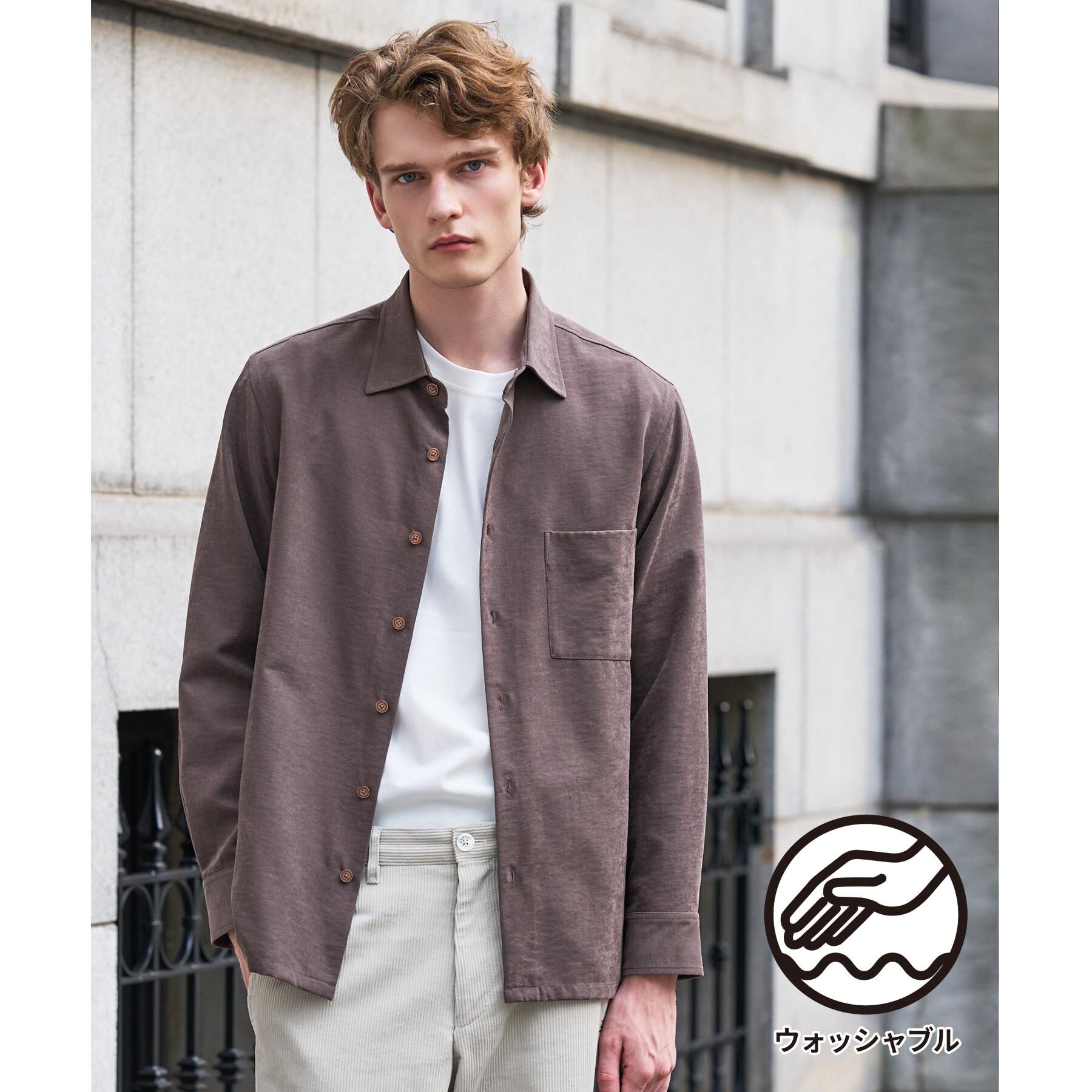 DRESSTERIOR「【ウォッシャブル】スウェードタッチ キュプラフィブリル シャツ」|シャツ・ブラウス|モカブラウン(042