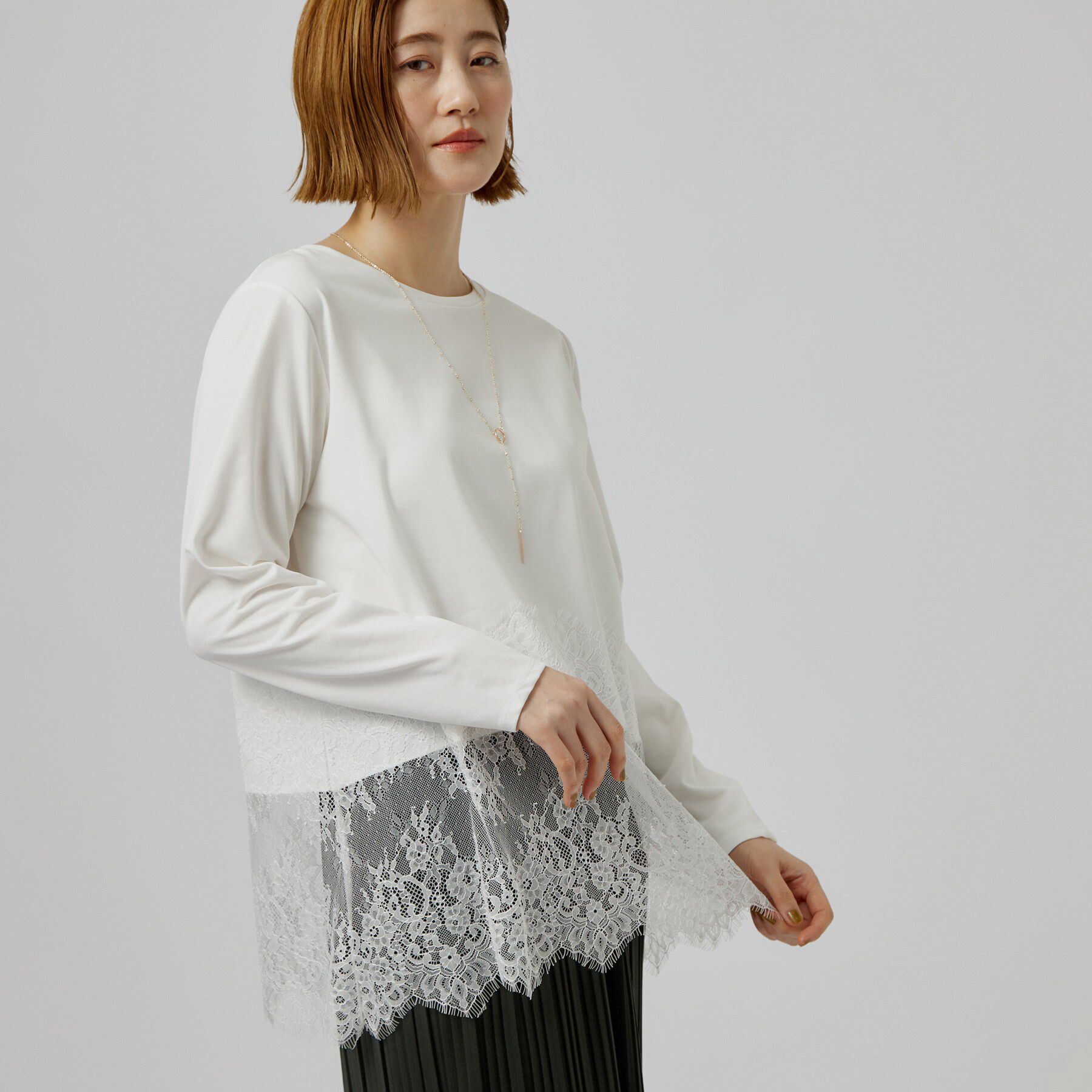 grove「【レイヤードにも◎】裾レースドッキングカットソー」|Tシャツ・カットソー|