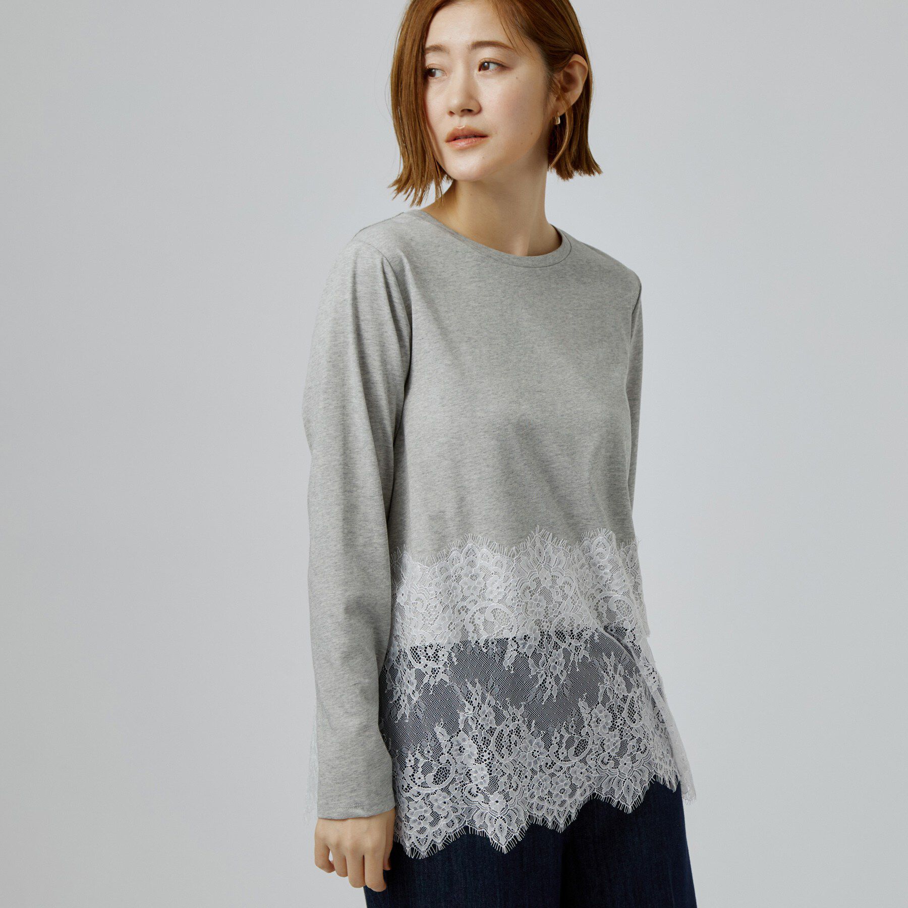 grove「【レイヤードにも◎】裾レースドッキングカットソー」|Tシャツ・カットソー|