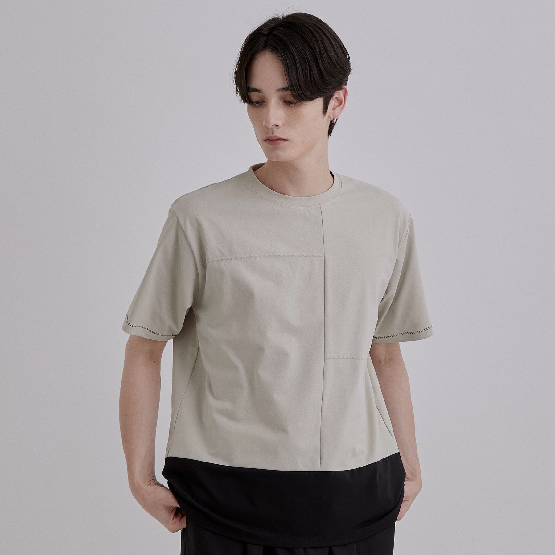 tk.TAKEO KIKUCHI「ダッシュラインバイカラーTシャツ」|Tシャツ・カットソー|グレージュ(050)