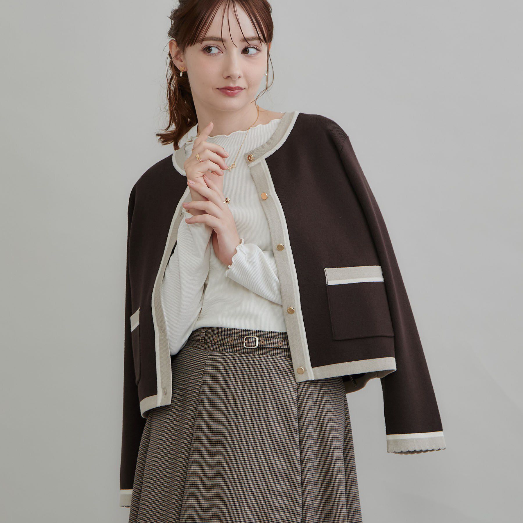 Couture broach「【一枚で主役級】配色総針スカラカーディガン」|カーディガン|