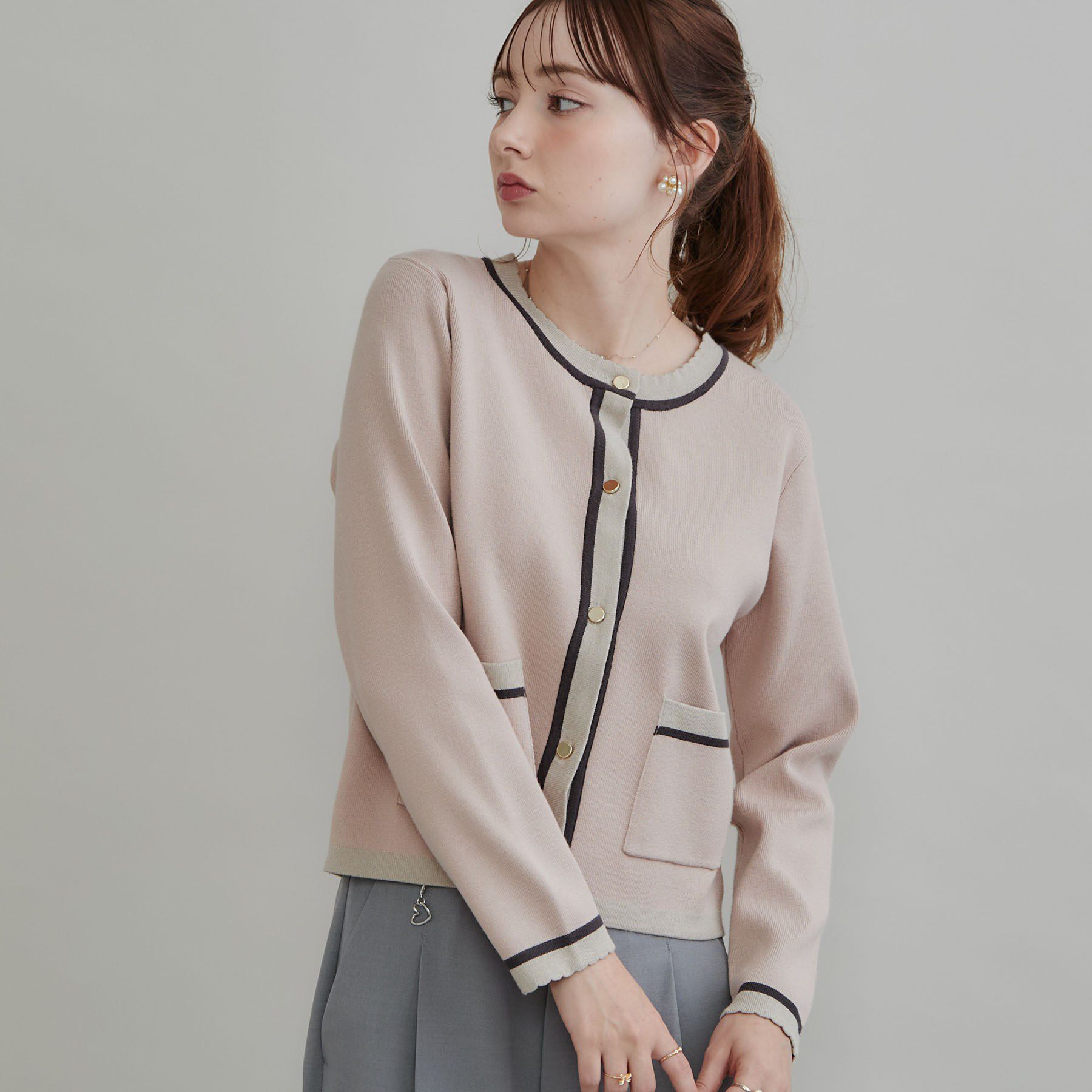 Couture broach「【一枚で主役級】配色総針スカラカーディガン」|カーディガン|