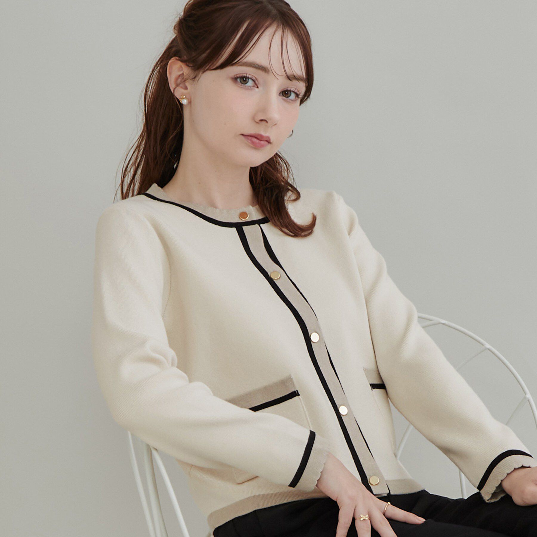 Couture broach「【一枚で主役級】配色総針スカラカーディガン」|カーディガン|