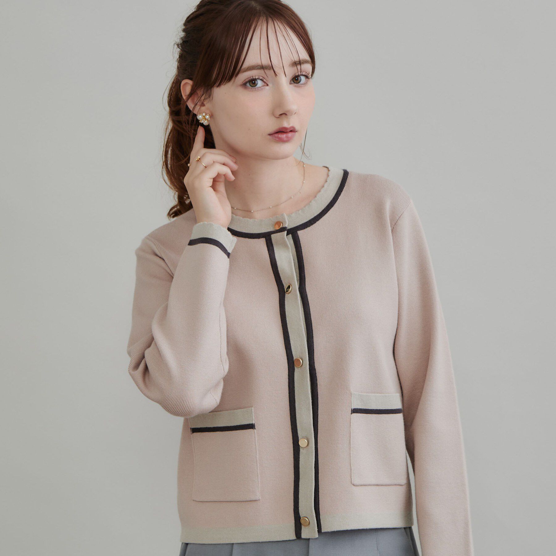 Couture broach「【一枚で主役級】配色総針スカラカーディガン」|カーディガン|ピンクベージュ(05
