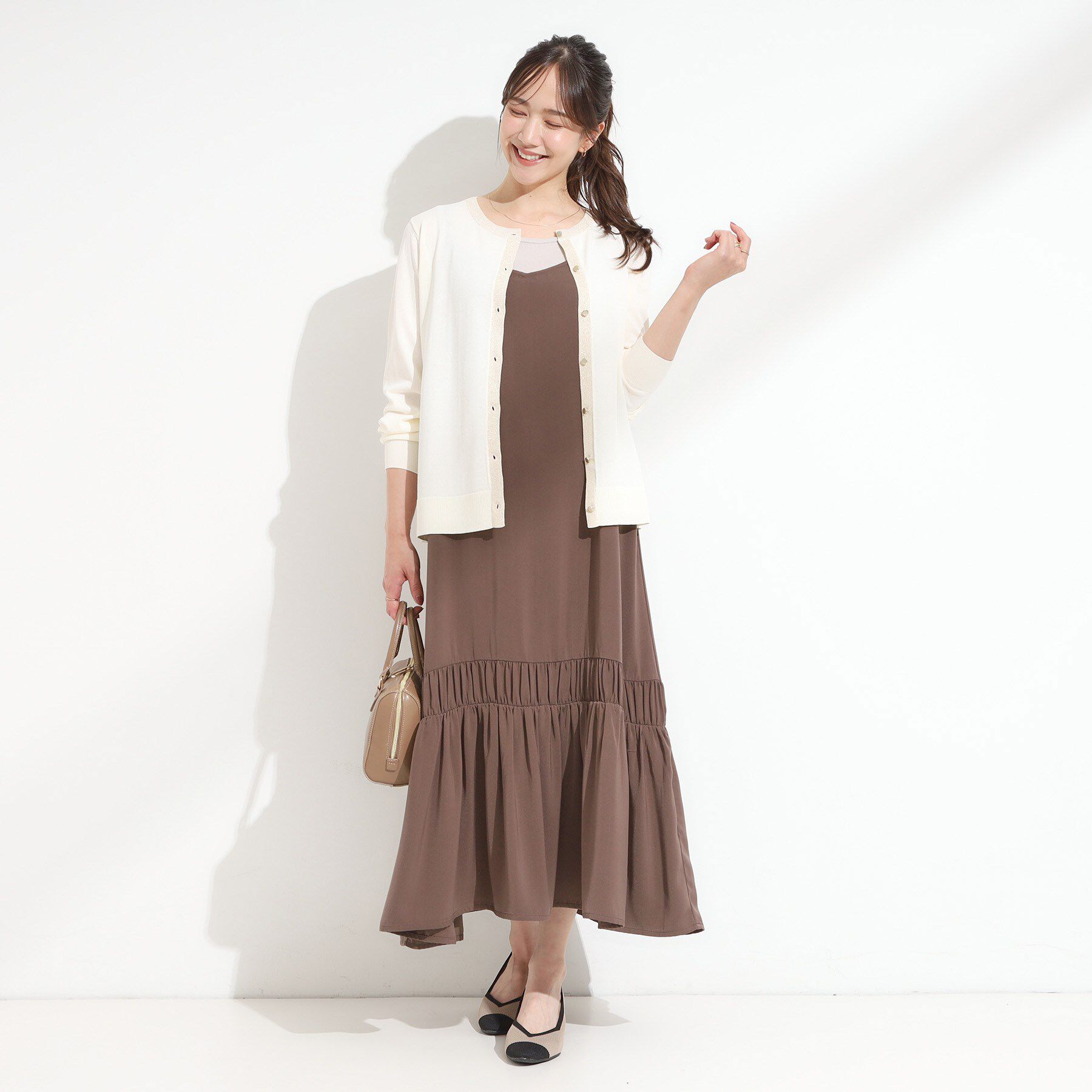 SHOO･LA･RUE「【洗える/S-LL】上品なラメ使い クルーネック ニットカーディガン」|カーディガン|