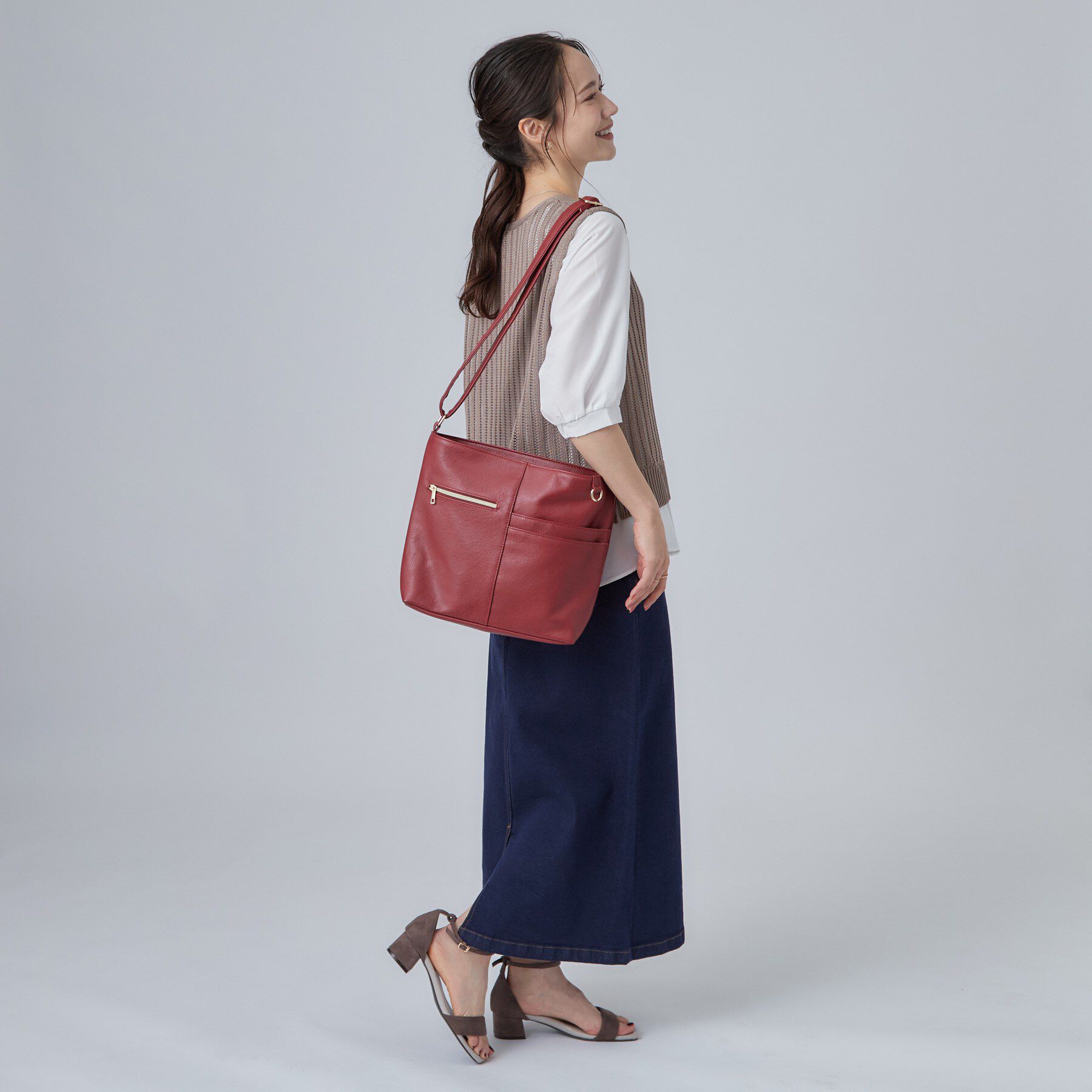SHOO･LA･RUE「【多収納/汚れが目立ちにくい】8ポケット合皮2WAY ショルダーバッグ」|ショルダー・メッセンジャー|
