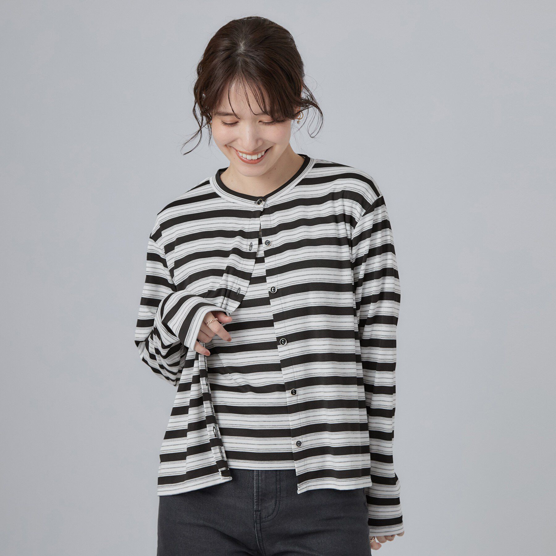SHOO･LA･RUE「【2点セット/洗濯機可】マルチボーダーTシャツ+カーディガン」|その他|