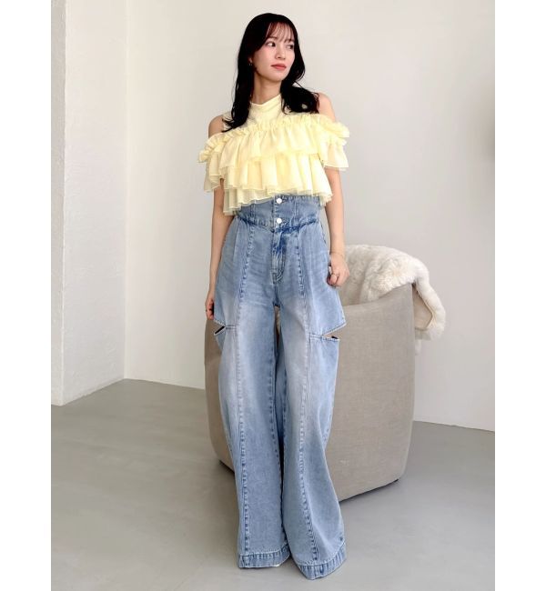 dazzlin「ハイウエスト2wayワイドデニムパンツ」|デニム|