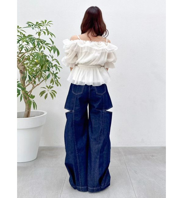 dazzlin「ハイウエスト2wayワイドデニムパンツ」|デニム|