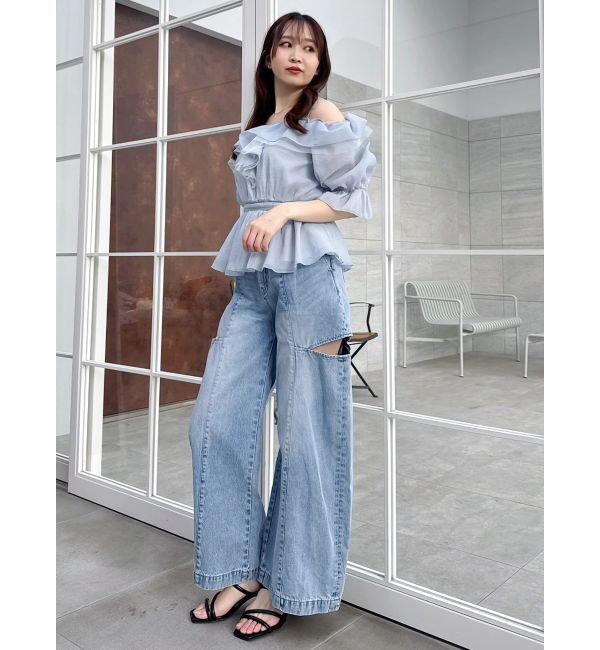 dazzlin「ハイウエスト2wayワイドデニムパンツ」|デニム|