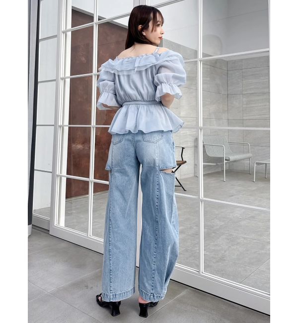 dazzlin「ハイウエスト2wayワイドデニムパンツ」|デニム|