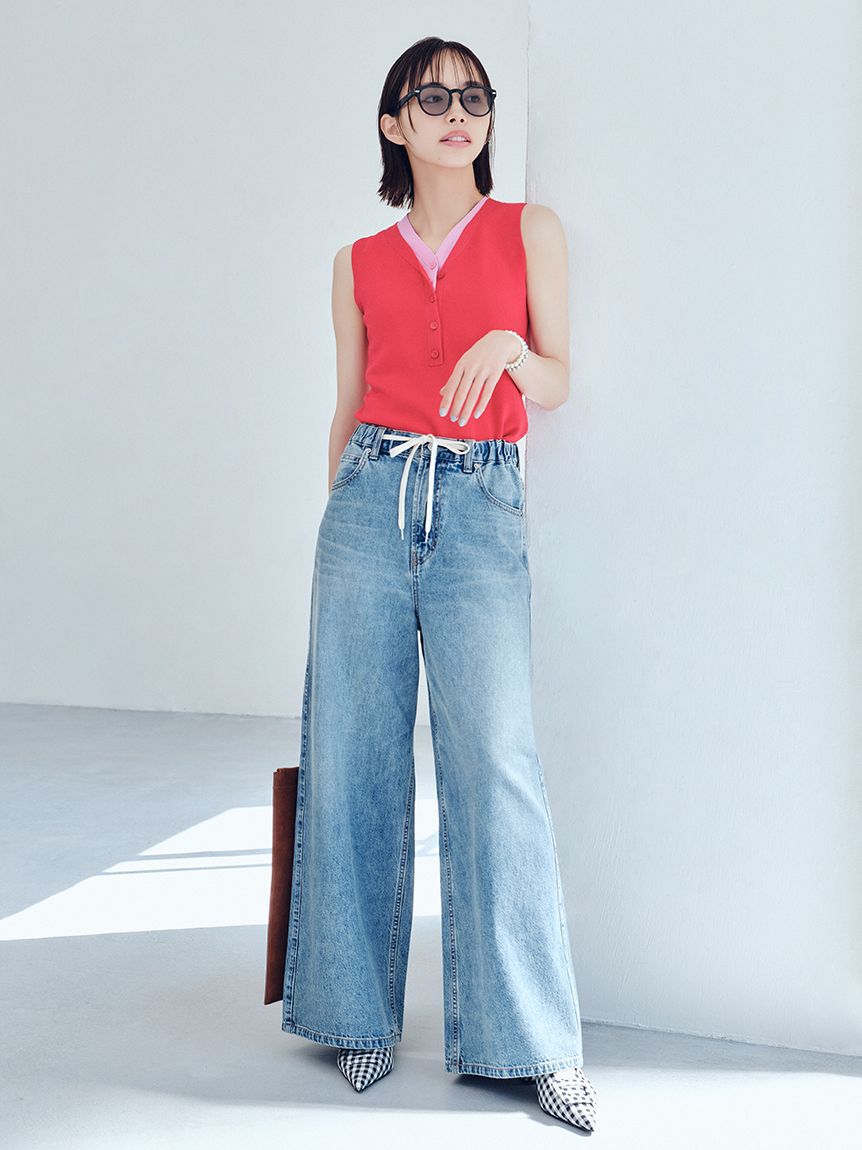 Mila Owen「【MILA PANTS】ウエストゴムドロストイージーデニムパンツ」|デニム|