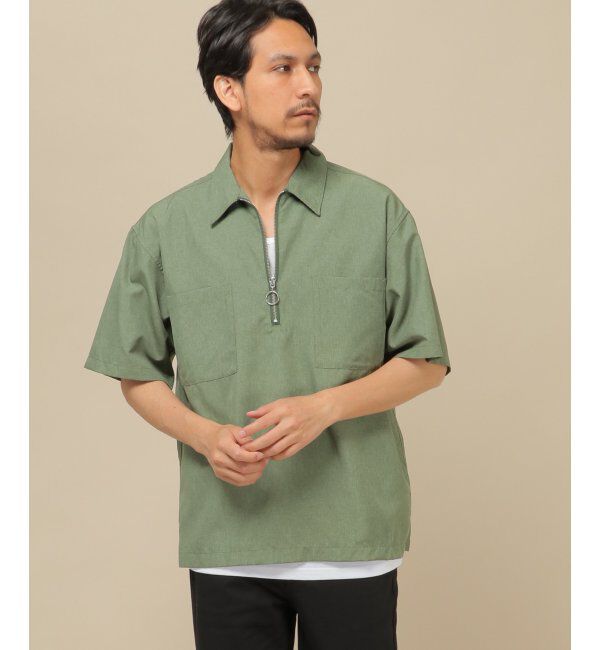 ikka「ハーフジップシャツアンサンブル」|シャツ・ブラウス|オリーブ
