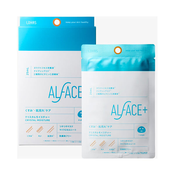 ALFACE＋（オルフェス）「ALFACE+(オルフェス) クリスタルモイスチャー つやつやマスク (25ml&times;4枚入りBOX)」|フェイスマスク・パック|