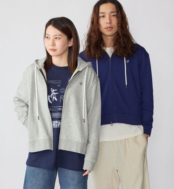 SHIPS「【WEB限定】SHIPS: クロップド ワイド ワンポイント ロゴ ジップアップ フーディー」|パーカー|