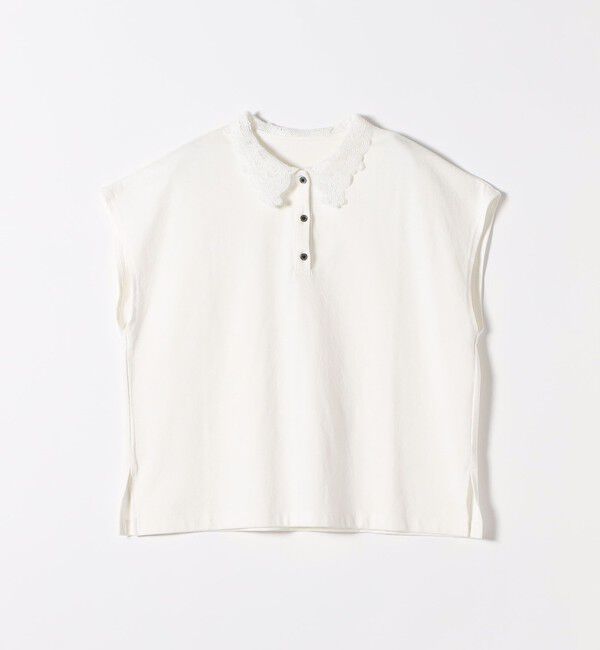 SHIPS any「SHIPS any:〈洗濯機可能〉レース カラー フレンチスリーブ ポロ プルオーバー」|Tシャツ・カットソー|