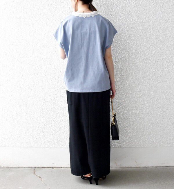 SHIPS any「SHIPS any:〈洗濯機可能〉レース カラー フレンチスリーブ ポロ プルオーバー」|Tシャツ・カットソー|