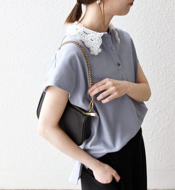 SHIPS any「SHIPS any:〈洗濯機可能〉レース カラー フレンチスリーブ ポロ プルオーバー」|Tシャツ・カットソー|