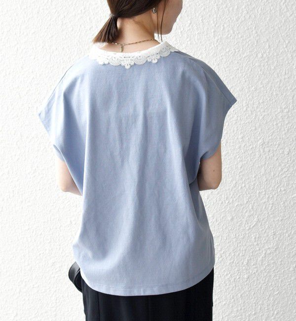 SHIPS any「SHIPS any:〈洗濯機可能〉レース カラー フレンチスリーブ ポロ プルオーバー」|Tシャツ・カットソー|