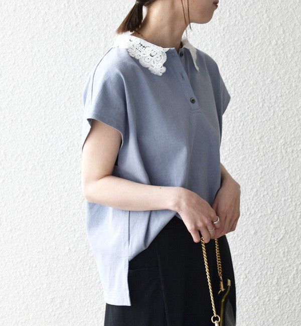 SHIPS any「SHIPS any:〈洗濯機可能〉レース カラー フレンチスリーブ ポロ プルオーバー」|Tシャツ・カットソー|