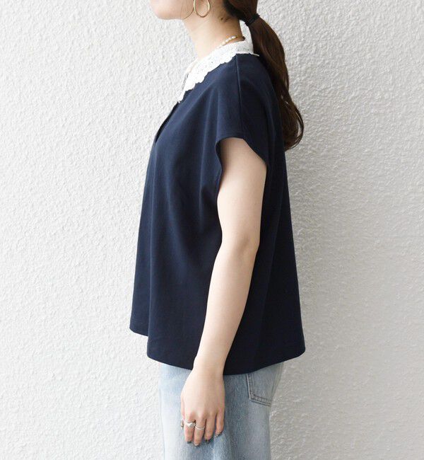 SHIPS any「SHIPS any:〈洗濯機可能〉レース カラー フレンチスリーブ ポロ プルオーバー」|Tシャツ・カットソー|