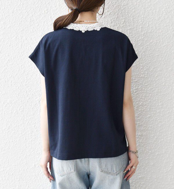 SHIPS any「SHIPS any:〈洗濯機可能〉レース カラー フレンチスリーブ ポロ プルオーバー」|Tシャツ・カットソー|