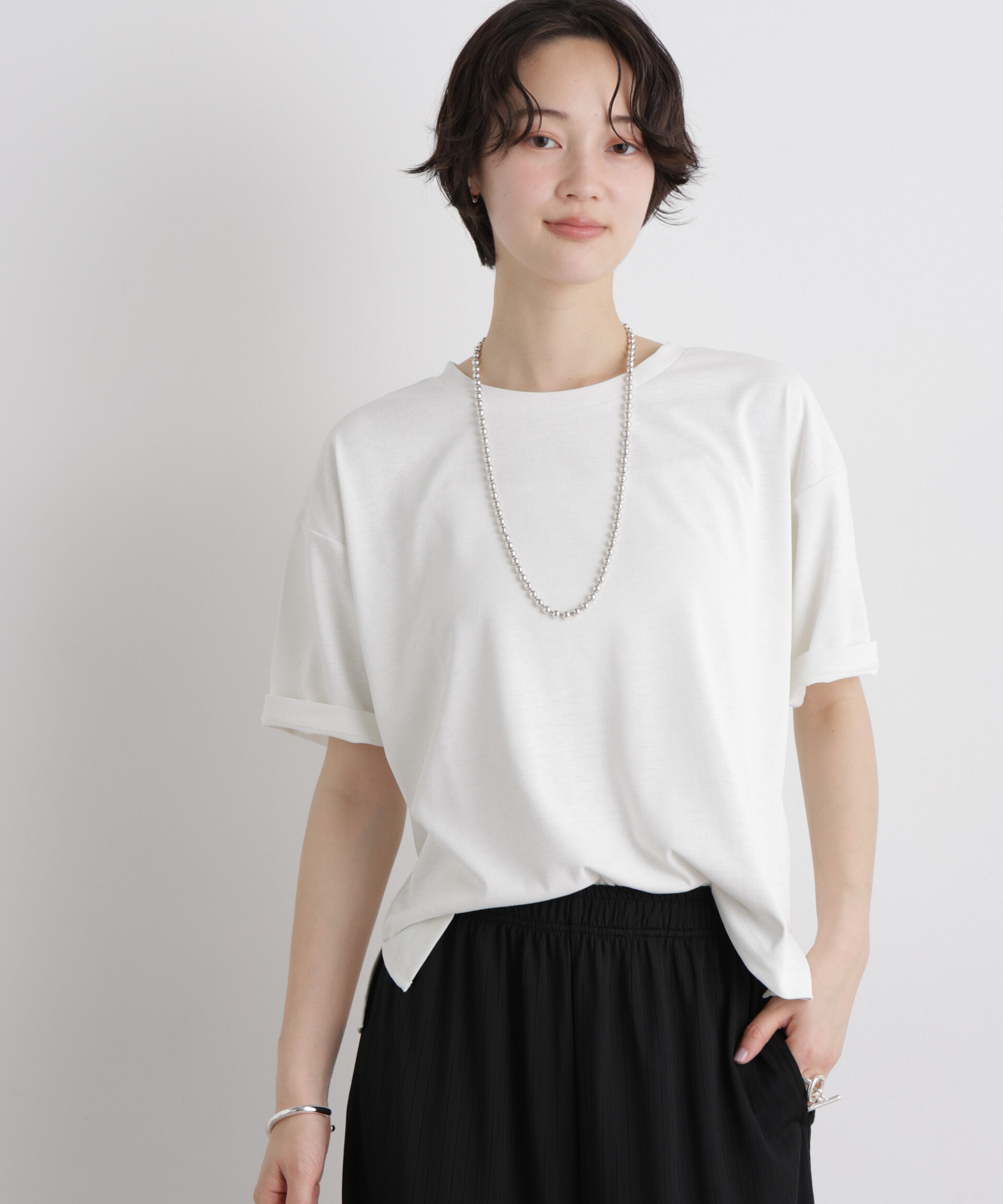 NANO universe「汗隠糸加工&多彩機能カットソー素材 クルーネックトップス」|Tシャツ・カットソー|