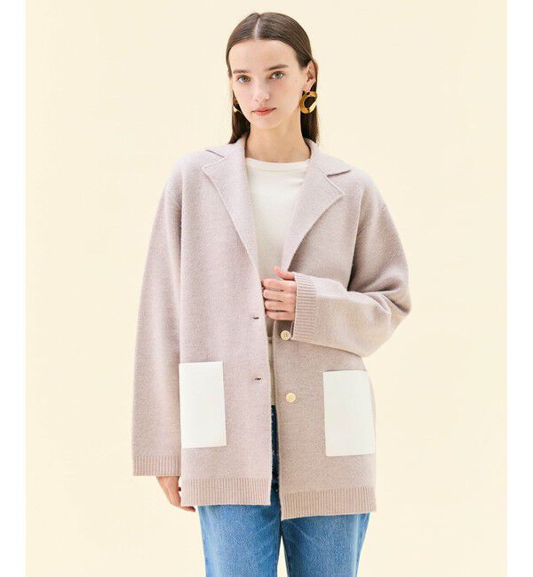 BEIGE,「CHICORA / レザーポケット付きウールニットジャケット」|ニット・セーター|Taupe