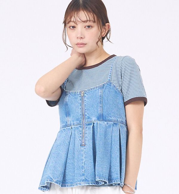 abahouse mavie「ウォッシュドデニムキャミ/レイヤード/バックリボン/春服/夏服」|キャミソール|サックスブルー