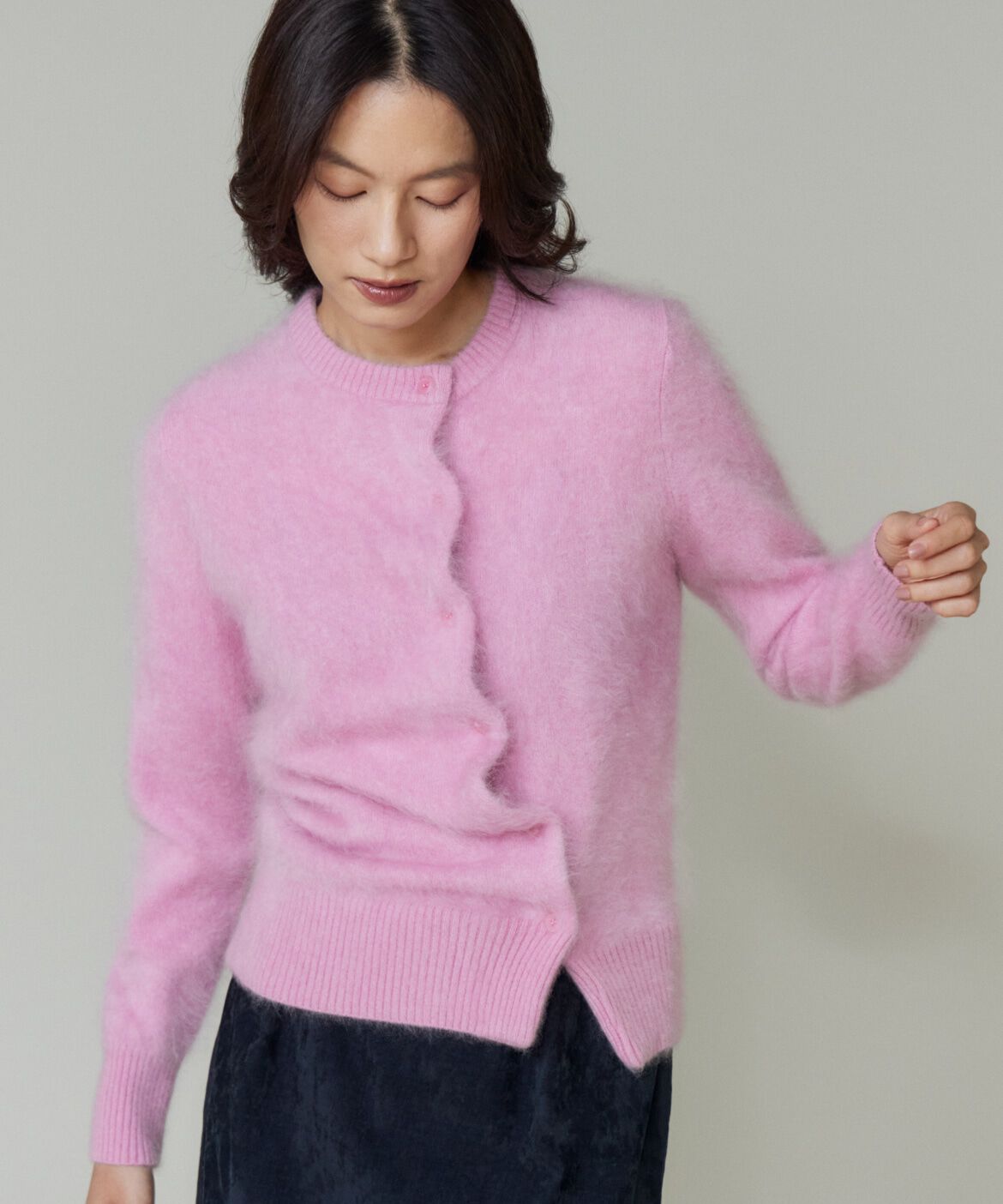 la veille by SUPERIOR CLOSET「カシミヤアシンメトリーカーディガン」|カーディガン|ピンク1