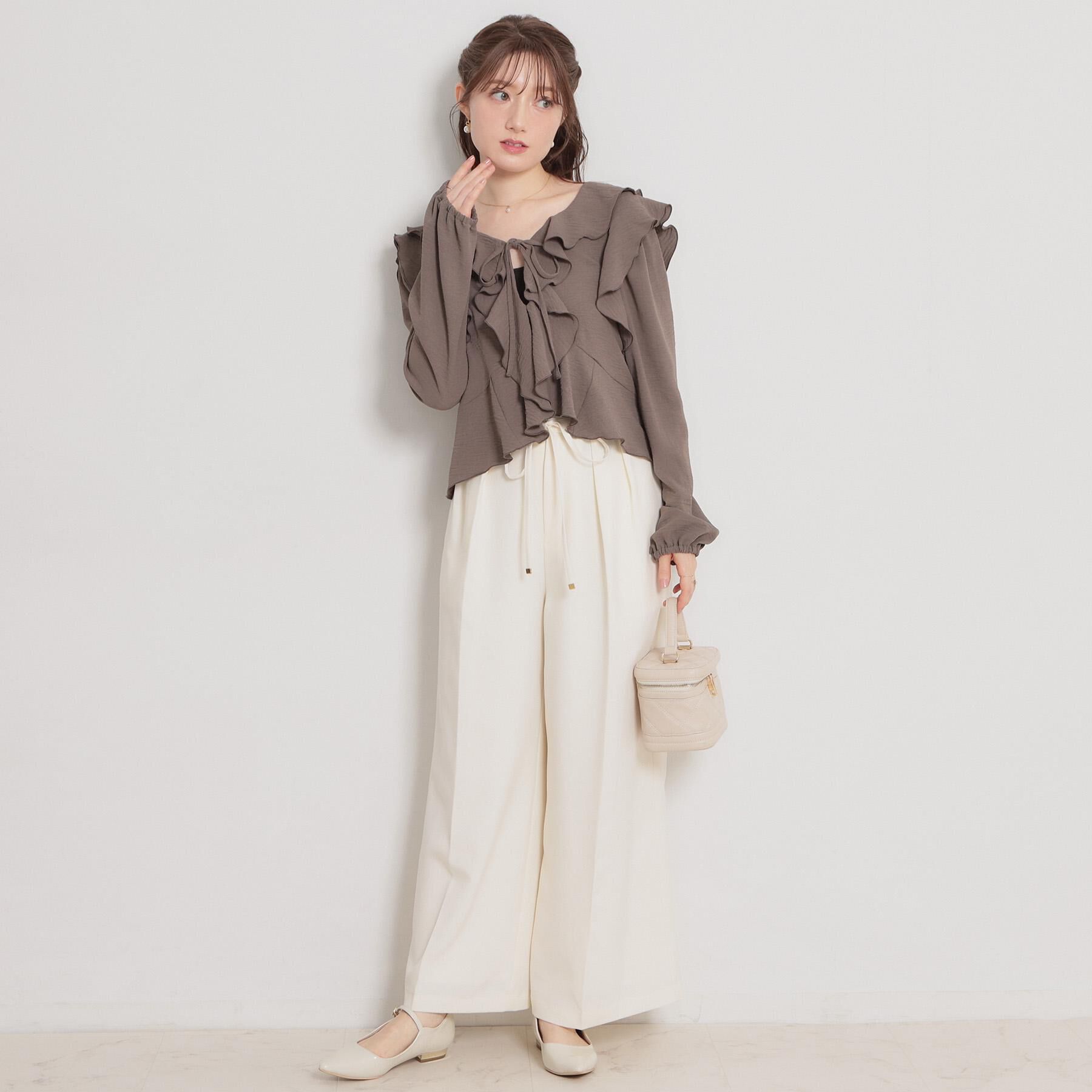 Couture broach「【洗える・S-LL】細リボンデザイン タックワイドパンツ」|その他|
