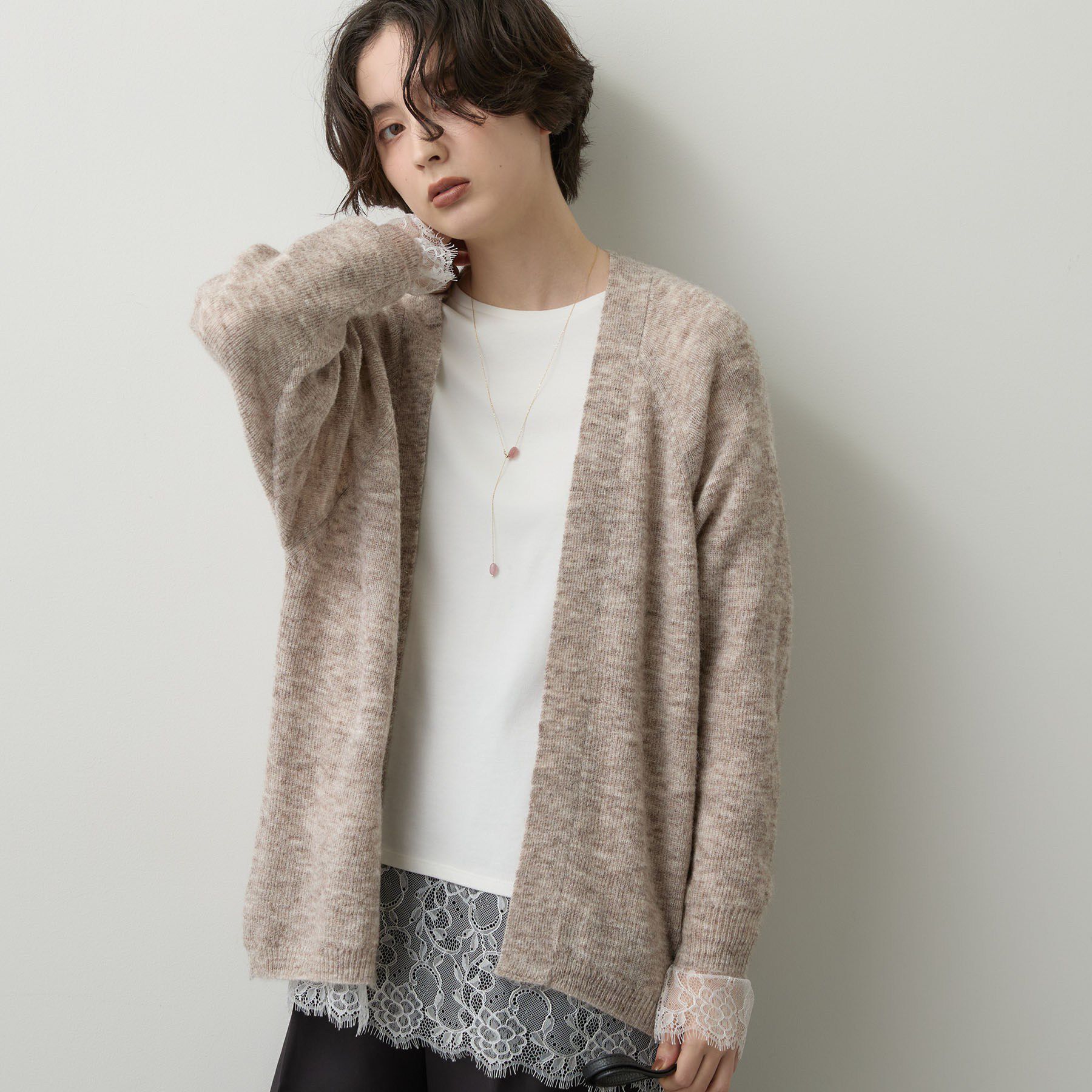 Dessin「【洗える】モヘアブレンドニット ボタンレスカーディガン」|カーディガン|