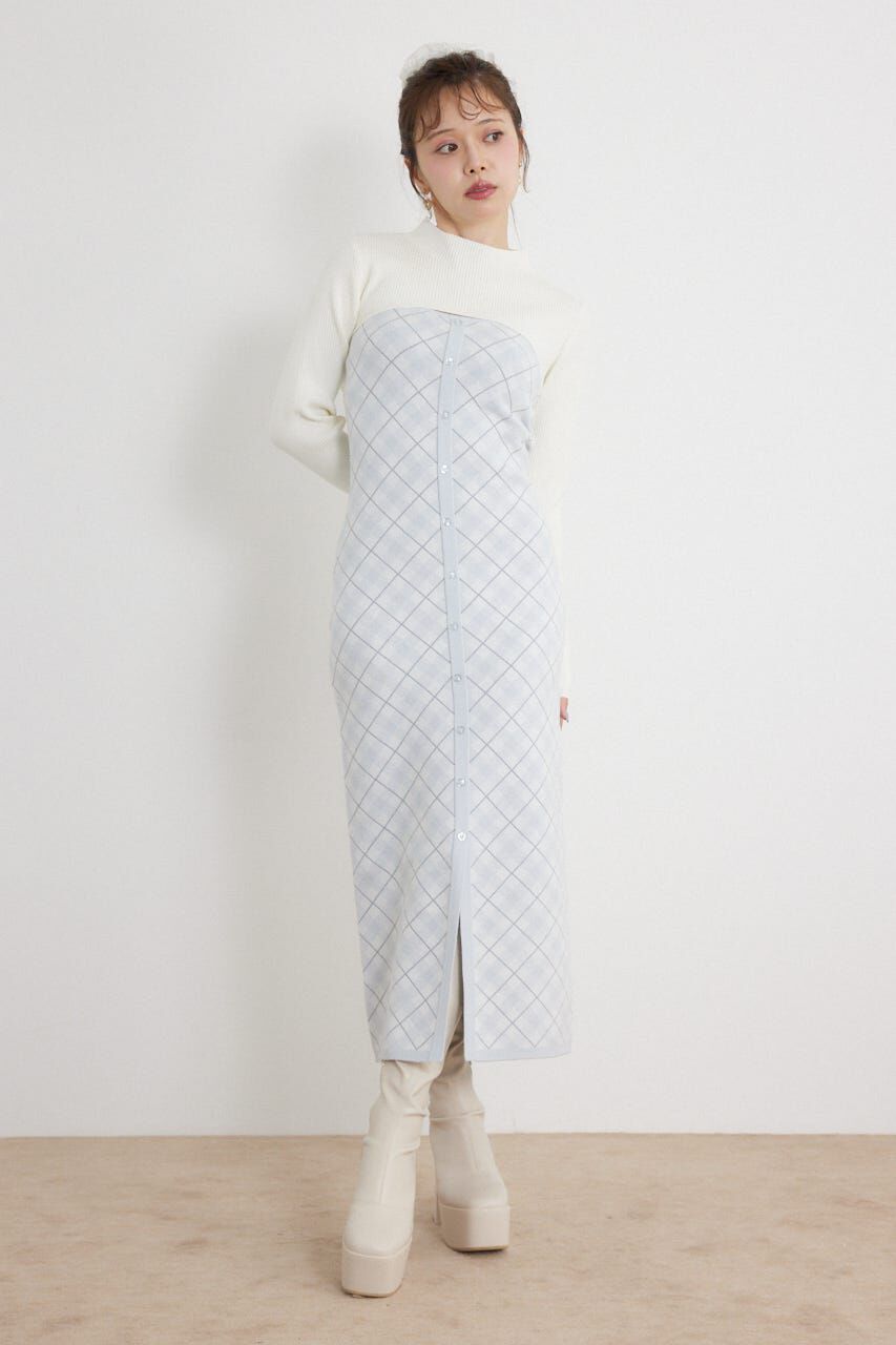 rienda「ハイネックニットセットジャガードロングワンピース」|ワンピース|WHT