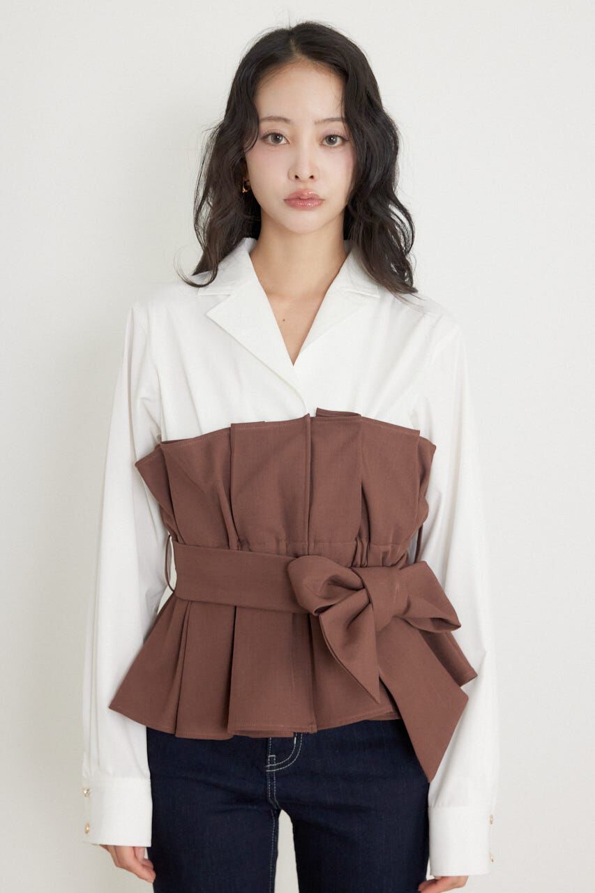 rienda「プリーツペプラムシャツトップス」|シャツ・ブラウス|