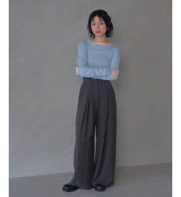 EMMEL REFINES「＜EMMEL REFINES＞EM ハイウエスト ボックスタック ワイドパンツ」|チノ|