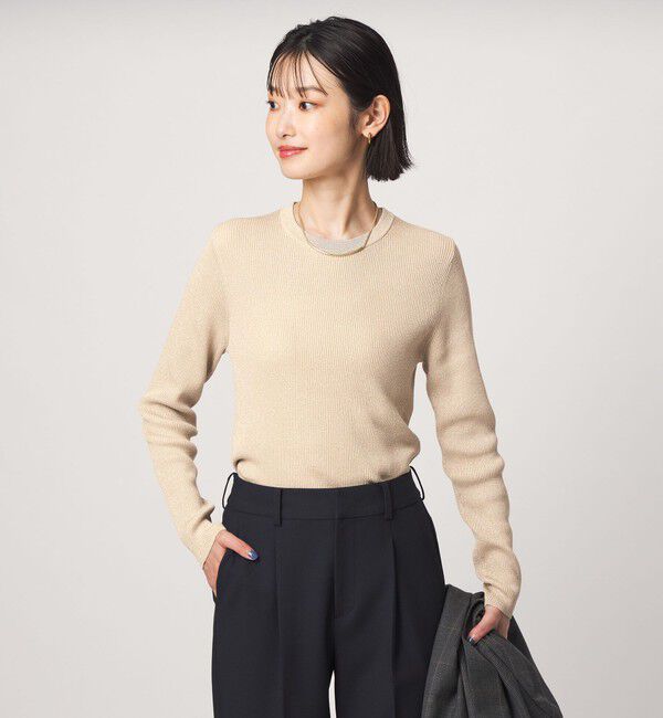 UNITED ARROWS green label relaxing「＜1_OF MINE＞ラメ リブ クルーネック ロングスリーブ プルオーバー ニット」|ニット・セーター|NATURAL