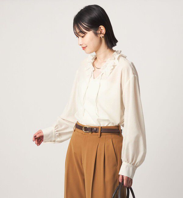 UNITED ARROWS green label relaxing「シアー フリルネック ブラウス」|シャツ・ブラウス|OFF WHITE