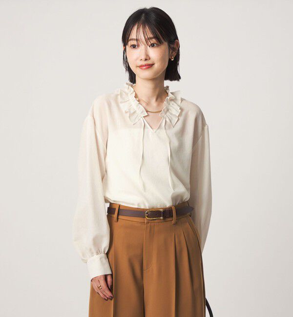 UNITED ARROWS green label relaxing「シアー フリルネック ブラウス」|シャツ・ブラウス|