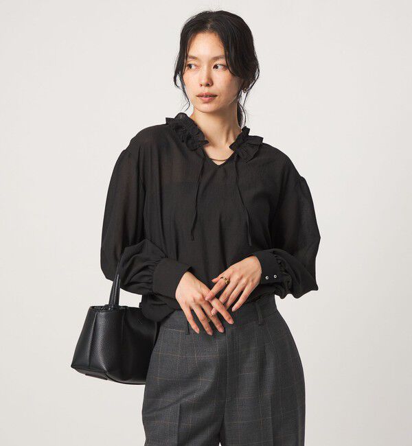 UNITED ARROWS green label relaxing「シアー フリルネック ブラウス」|シャツ・ブラウス|