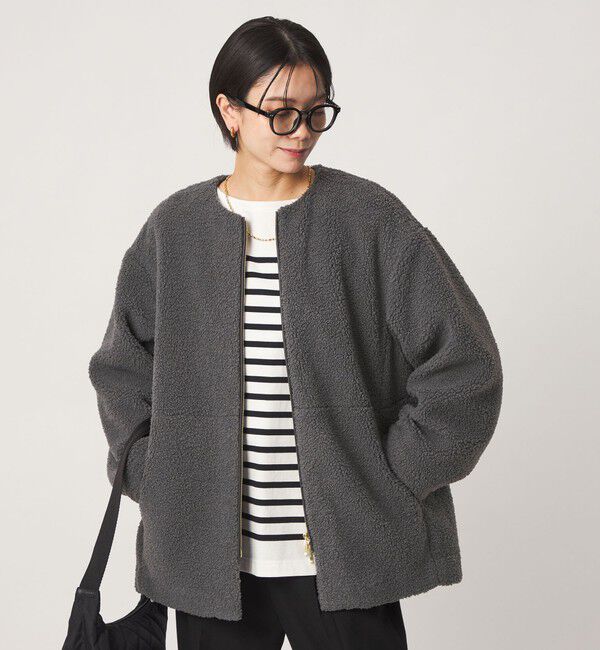 UNITED ARROWS green label relaxing「［size SHORTあり］ボア ノーカラー ブルゾン」|ブルゾン・スタジャン|MD.GRAY