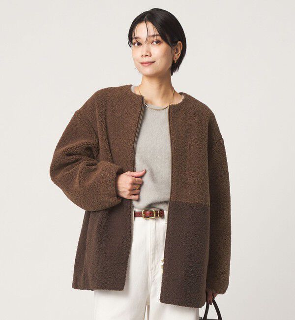 UNITED ARROWS green label relaxing「［size SHORTあり］ボア ノーカラー ブルゾン」|ブルゾン・スタジャン|DK.BROWN