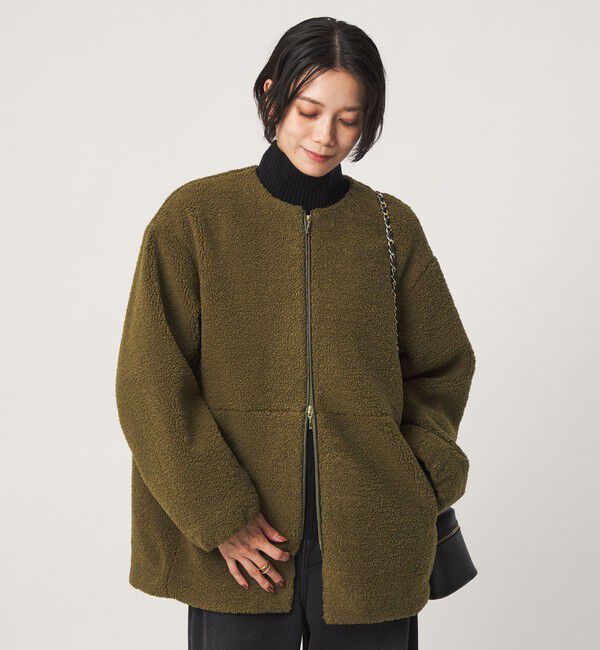 UNITED ARROWS green label relaxing「［size SHORTあり］ボア ノーカラー ブルゾン」|ブルゾン・スタジャン|OLIVE