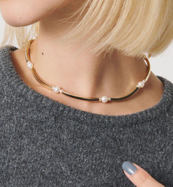BEAUTY&YOUTH UNITED ARROWS「＜Causerie＞メタルバー&times;パール コンビ ネックレス」|ネックレス|GOLD